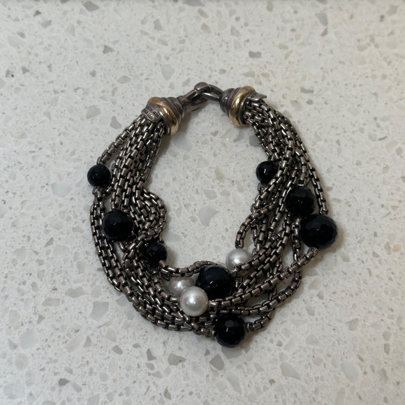 David Yurman Onyx and Pearl Multistrand bracelet Rare - Picture 1 of 5
